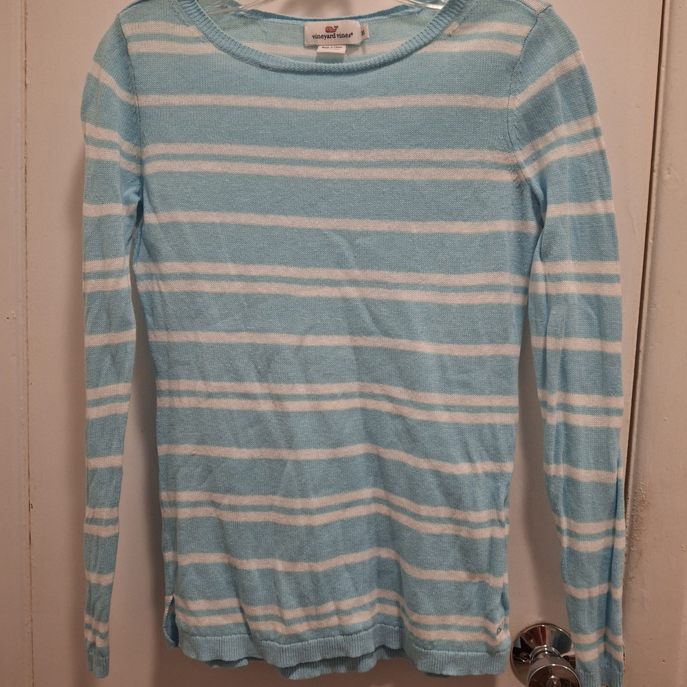 Vineyard Vines Light Blue and White Striped Sweater